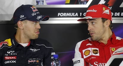 Vettel i Alonso, durant una roda de premsa.