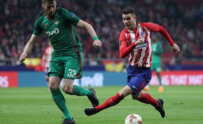 Lucas, en el partido entre el Atlético y el Lokomotiv de Moscú celebrado en el Metropolitano.