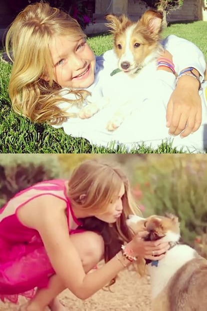 Gigi  tenía 9 años cuando llegó a su vida su querido perro. Después de la muerte de su mascota, a sus 20 años, la modelo compartió esta instantánea en su cuenta de Instagram.