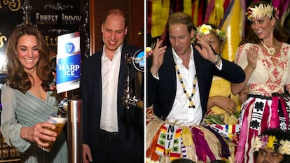 A la izquierda, los duques de Cambridge en Irlanda del Norte el pasado miércoles. A la derecha, la pareja real en Tuvalu en 2012.