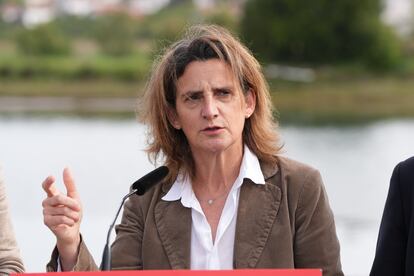 La ministra para la Transición Ecológica y el Reto Demográfico, Teresa Ribera, durante un acto de campaña.