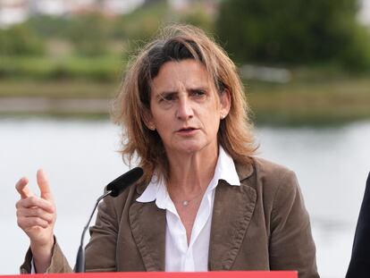 La ministra para la Transición Ecológica y el Reto Demográfico, Teresa Ribera, durante un acto de campaña.