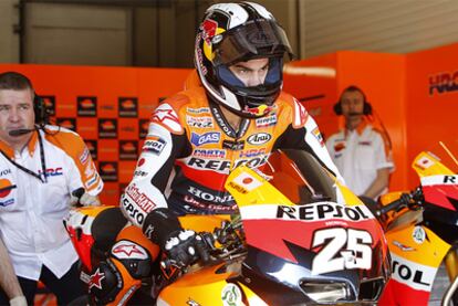 Dani Pedrosa, durante los entrenamientos de MotoGP en el circuito de Jerez, en el Gran Premio de España del Mundial de Motociclismo.