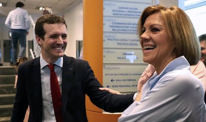 Casado y Cospedal, en la sede del PP en 2018.