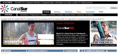 Web de la RTVA con una emisión del canal HD en portada.