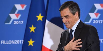 François Fillon, este domingo, durante el discurso en el que se declaró vencedor de las primarias.