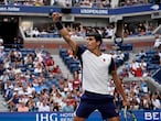 Spain's Carlos Alcaraz celebrates during his 2021 US Open Tennis tournament men's singles third round match against Greece's Stefanos Tsitsipas at the USTA Billie Jean King National Tennis Center in New York, on September 3, 2021. (Photo by TIMOTHY A. CLARY / AFP)