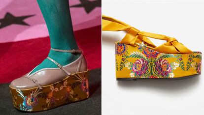 Gucci apostó fuerte por las planaformas en toda clase de colores y estampados. Mango sigue la estela con este modelo que cuesta 79,99 euros.