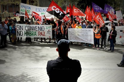 Trabajadores de Amazon en una protesta en Madrid.