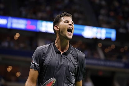 Dominic Thiem reacciona durante el partido contra Nadal en Nueva York.