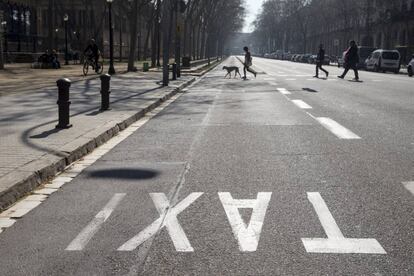 Aspecte del passeig Picasso moments abans de la vaga de taxistes convocada a Barcelona.