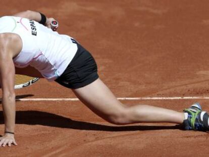 Lourdes Domínguez, durante uno de los partidos de la Copa Federación ante Eslovaquia.