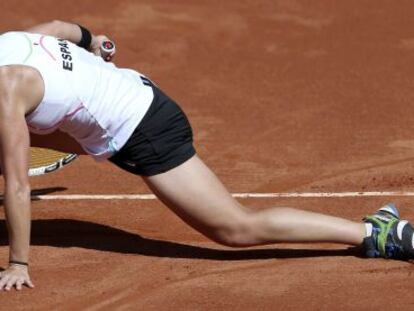 Lourdes Dom&iacute;nguez, durante uno de los partidos de la Copa Federaci&oacute;n ante Eslovaquia.