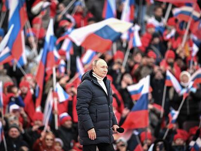 Vladímir Putin, el viernes en el acto en Moscú para celebrar el octavo aniversario de la anexión rusa de Crimea.