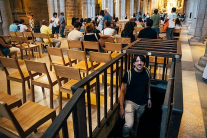 The stairs leading to the basement of the main nave of the cathedral of Santiago, where the medieval necropolis is located.