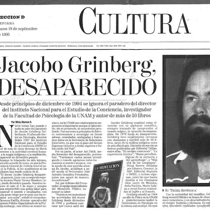 Periódico mexicano con la noticia de la desaparición de Jacobo Grinberg.