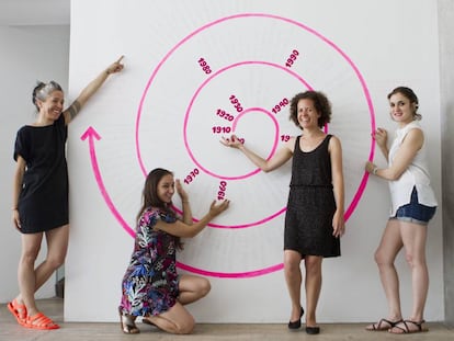 De izq. a dcha. Powerpaola, Delius, Clara Lagos y Sole Otero en la Fundación Proa.