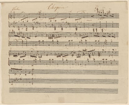 El manuscrito de un vals de Chopin expuesto en la biblioteca y museo Morgan en Nueva York.