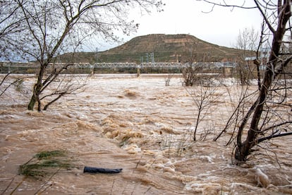 El ro Ebro a su paso por Logro?o, este lunes. 
