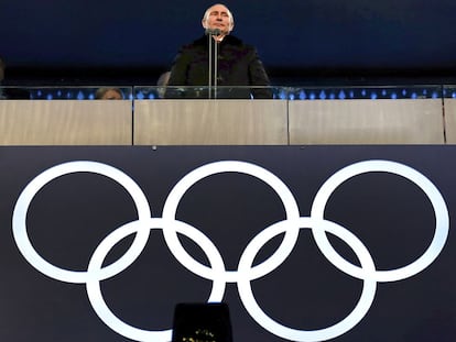 Russian President Vladimir Putin stands during the opening ceremony of the 2014 Sochi Winter Olympics, February 7, 2014.