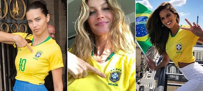 Adriana Lima, Gisele Bndchen e Izabel Goulart apoyando a Brasil.