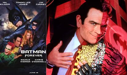 Tommy Lee Jones

Es verdad que las adaptaciones al cine de los cómics de superhéroes nos han regalado varias transformaciones inverosímiles de actores de renombre, pero esta de Tommy Lee Jones como Dos Caras en la vapuleada Batman Forever se lleva la palma.