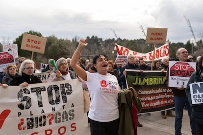 Manifestación en el exterior de las Cortes de Castilla y León contra la instalación de plantas de biogás.