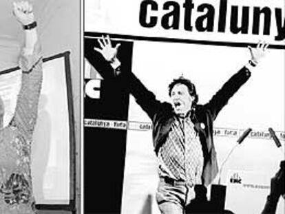 ÉSTOS SON LOS QUE MÁS GANAN. Imma Mayol en la sede electoral de ICV-EUiA y Jordi Portabella en el hotel Palace.