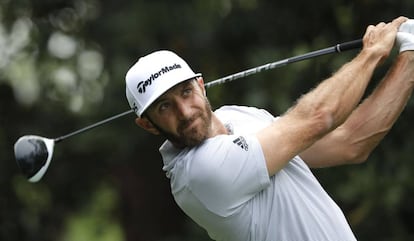 Dustin Johnson durante un entrenamiento en Augusta.