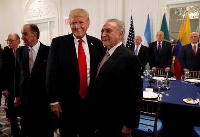 El presidente de Brasil, Michel Temer, el lunes por la noche con Donald Trump en Nueva York.