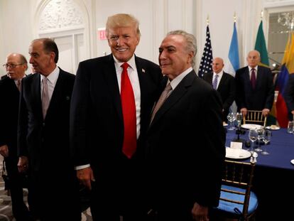 El presidente de Brasil, Michel Temer, el lunes por la noche con Donald Trump en Nueva York.