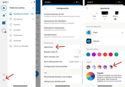 Activa los colores del Orgullo en Outlook.