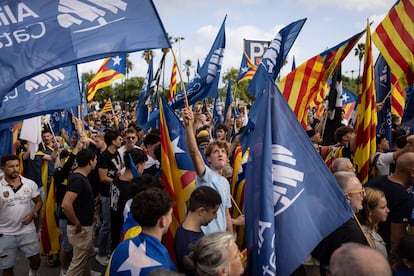 Seguidores del partido ultraderechista Aliança Catalana durante la manifestación de la Diada.