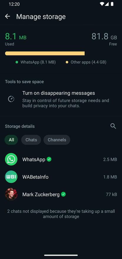 WhatsApp gestión de almacenamiento