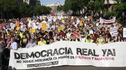 La manifestación convocada la tarde del 15 de mayo de 2011 en Madrid.