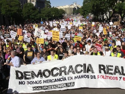La manifestación convocada la tarde del 15 de mayo de 2011 en Madrid.