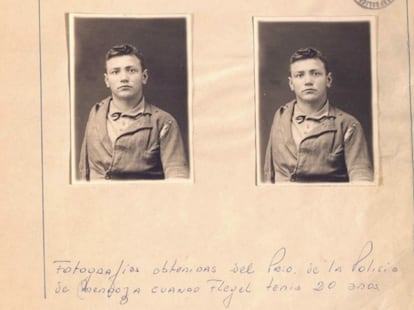 Photographs of the Walter Flegel record arrested for theft in Mendoza. He was 20 years old and had already lost his right arm in Chile. 