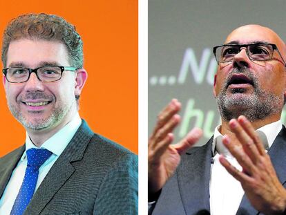 Ludovic Pech, CEO de Orange España, y Emilio Gayo, presidente de Telefónica España.