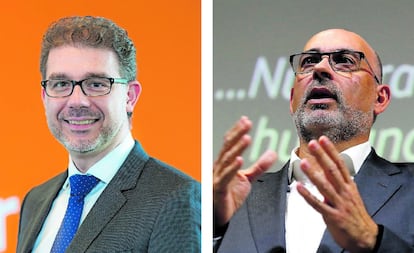 Ludovic Pech, CEO de Orange España, y Emilio Gayo, presidente de Telefónica España.