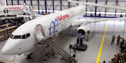 Presentaci&oacute;n del nuevo avi&oacute;n de Air Europa, este martes en Palma.