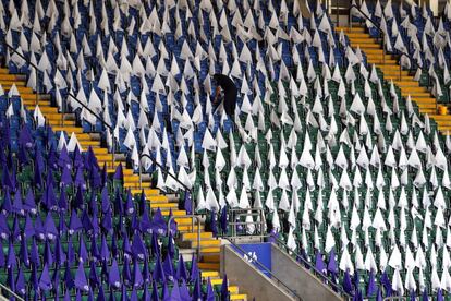 Interior del estadio Millennium de Cardiff, en la víspera de la final de la Liga de Campeones.