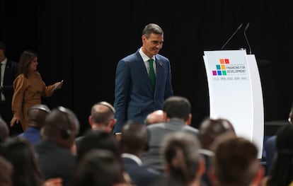 El presidente del Gobierno, Pedro Sánchez, en la cumbre de la ONU en Sevilla este martes.