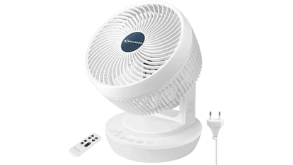 Ventilador silencioso sobre fondo blanco.