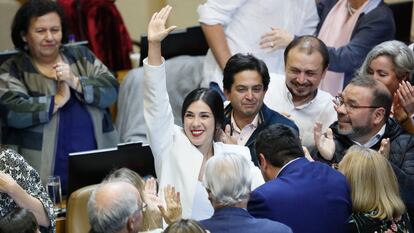 Karol Cariola en la Cámara de Diputadas y Diputados, en Valparaíso (Chile), el 15 de abril.