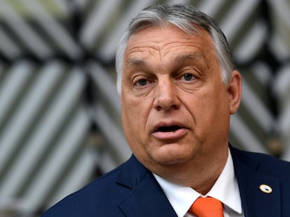 O primeiro-ministro húngaro, Viktor Orbán, durante a cúpula da União Europeia em Bruxelas, em 24 de junho.