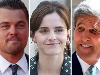 Leonardo DiCaprio, Emma Watson y John Kerry.