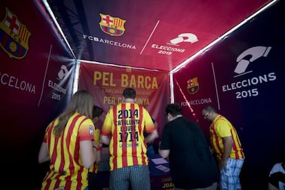 Una de las casetas de la candidatura de Joan Laporta.