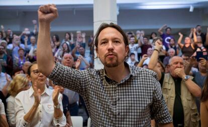 El líder de Podemos, Pablo Iglesias, durante un acto de precampaña este sábado.