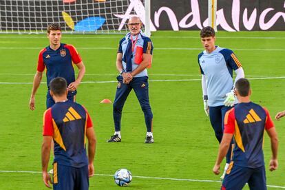 Luis de la Fuente, durante el entrenamiento de España.