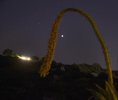 Luna llena sobre las montañas de Santa Mónica en Topanga, California, EE UU, poco antes de que se tiñese de rojo por el eclipse.